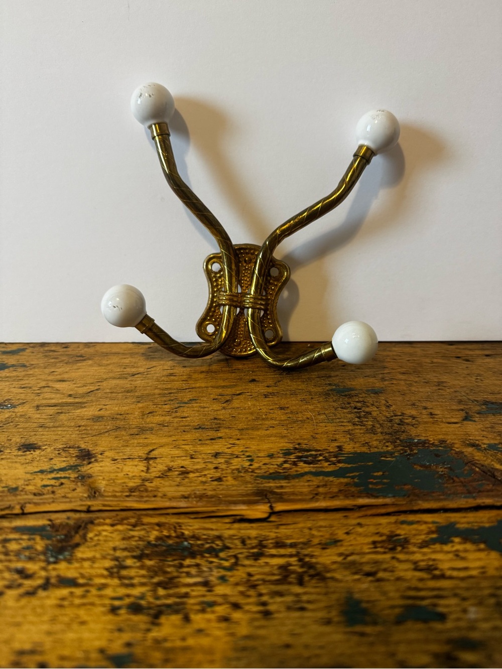Brass Wall Hook with White Ceramic Tips